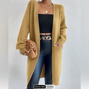 Raglan Sleeve Pocket
Patched Duster Cardigan Yellow Size M